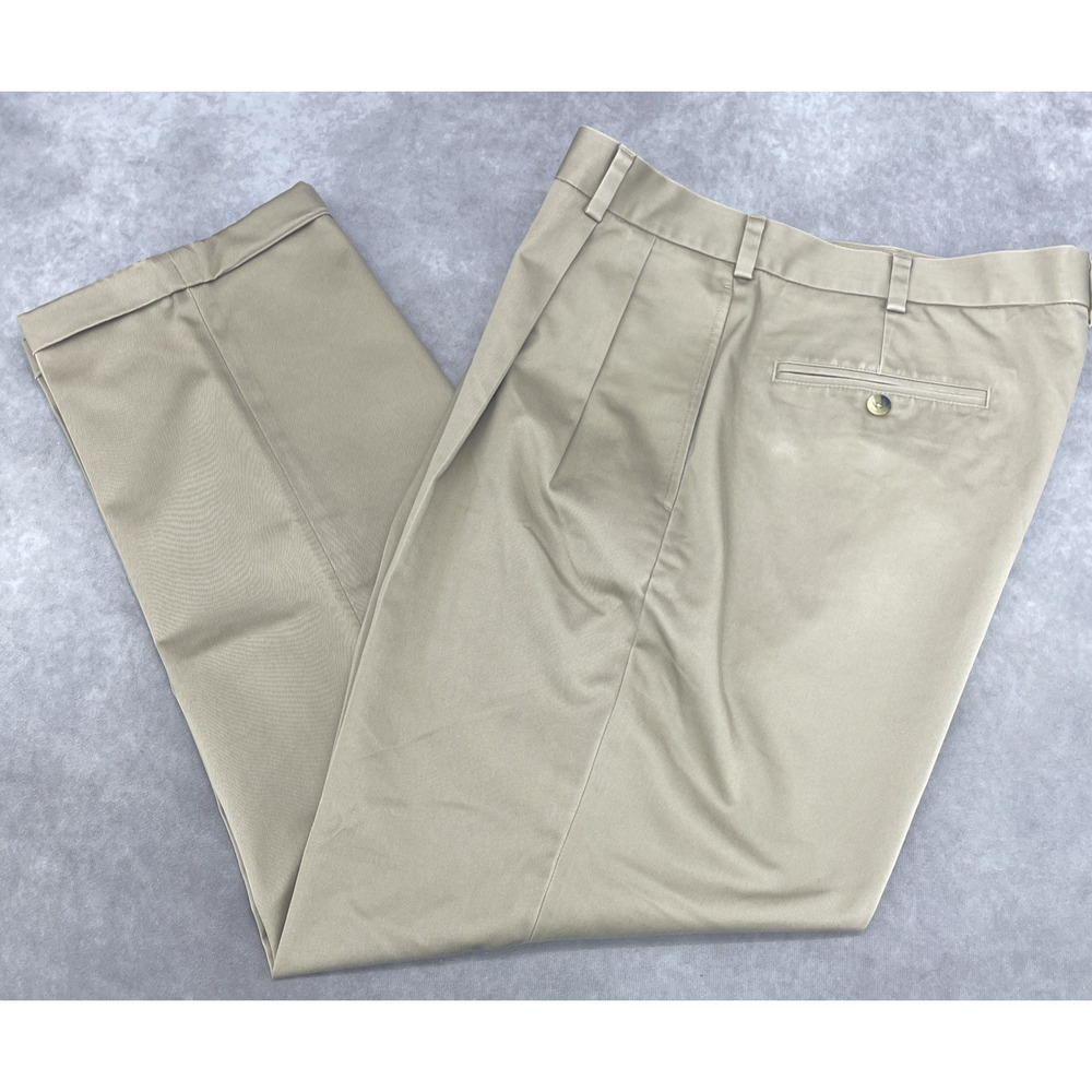 Jos A Bank Travelers Collection Mens Fits 36W x 29L Olive Khaki Chinos Pleated - Picture 2 of 7
